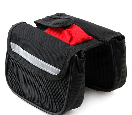 Portable Riding Bike Bicycle Beam Bag Saddle Bag Black + Red - Click Image to Close